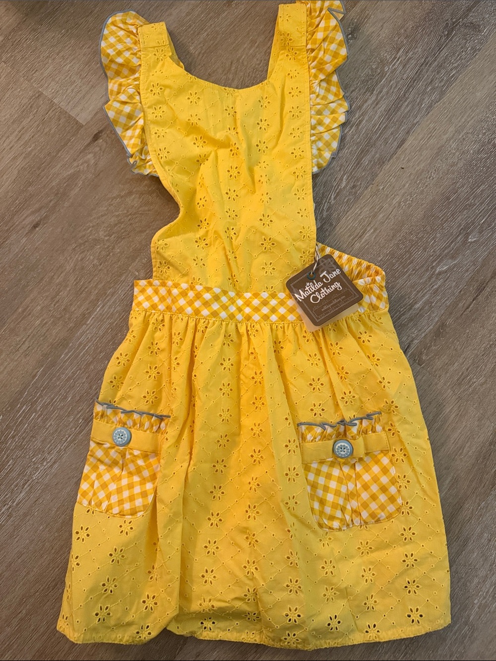 Matilda Jane Yellow Eyelet Gingham Pinafore Dress